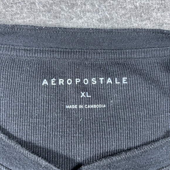 AEROPOSTALE Womens Black Ribbed Henley AERO Logo XL Long Sleeve Grunge Y2K - Picture 6 of 6